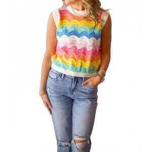 NEW SINCERELY OURS over the rainbow sweater vest in rainbow multi